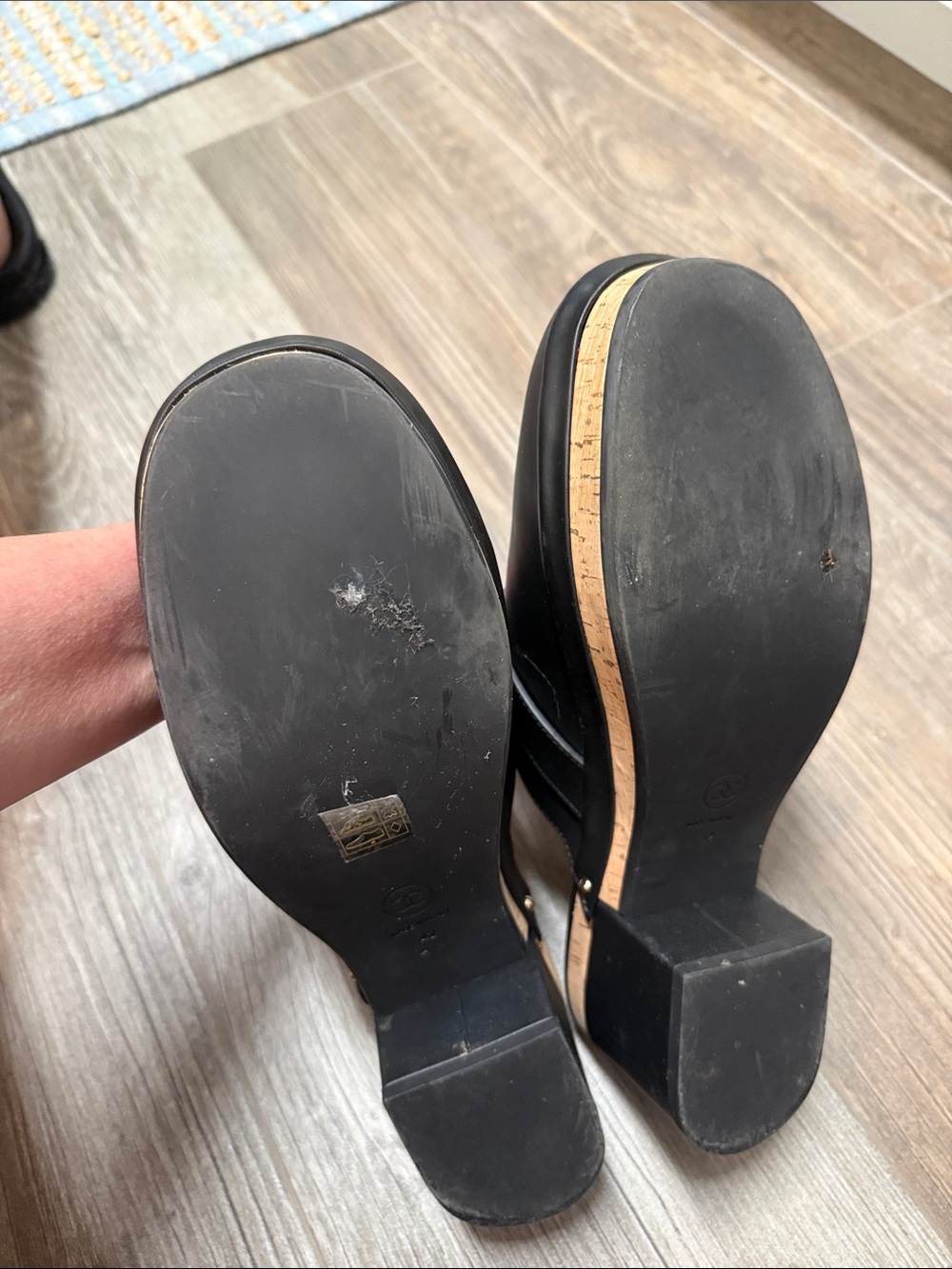 CHANEL Black Leather Slide Clogs with Gold CC Accents - Picture 5 of 5